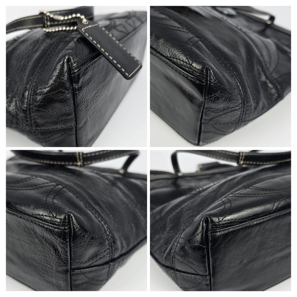 Coach Vintage Black Patent Leather Signature Embossed Tote Shoulder Bag - Picture 8 of 11
